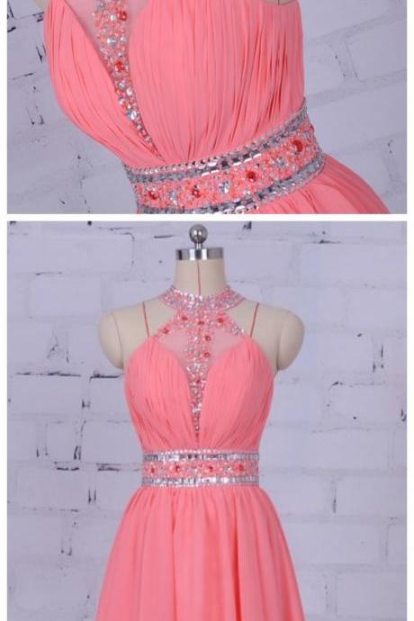LORIE Homecoming dresses 8 Grade Graduation Dresses Halter Beaded with Stones A-Line Chiffon Pink Beautiful Dresses for Teens