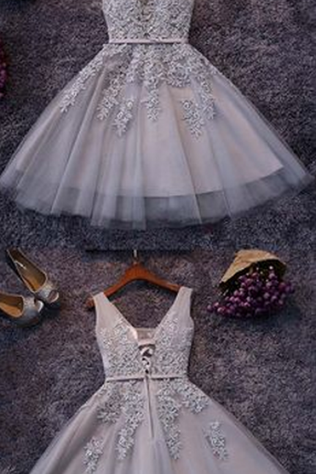 Gray Homecoming Dresses,tulle Homecoming Dresses,appliqued Homecoming Dresses,short Homecoming Dress,lace Homecoming Dresses,sweetheart