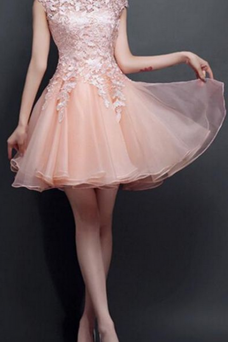 Homecoming Dresses,lace Homecoming Dresses,cap Sleeve Homecoming Dresses,organza Homecoming Dresses,pink Homecoming Dresses, Homecoming Dresses