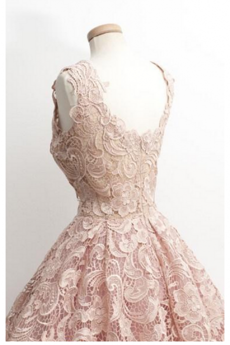 A-line Sleeveless Short Lace Simple Homecoming Dresses