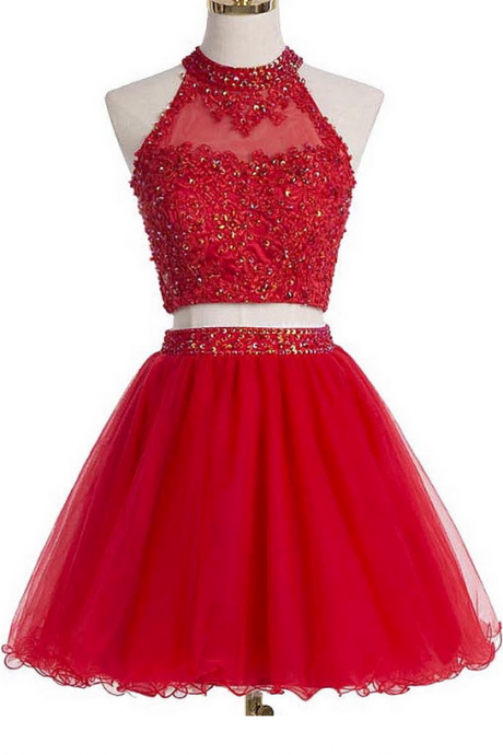 Lovely Red Homecoming Dresses, Two Piece Homecoming Dresses, Homecoming Dresses 2017, Short Party Dresses, Mini Homecoming Dresses, Applique