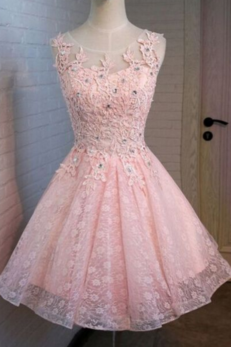 Pink Lace Homecoming Dresses, A-line Homecoming Dresses, Cute Homecoming Dresses, Homecoming Dresses