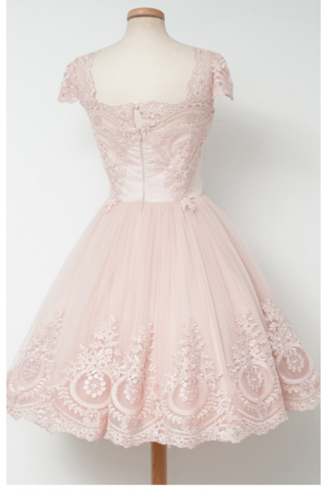 Vintage Homecoming Dresses,knee-length Homecoming Dress,a-line Homecoming Dresses,pearl Pink Homecoming Dress,lace Homecoming Dresses