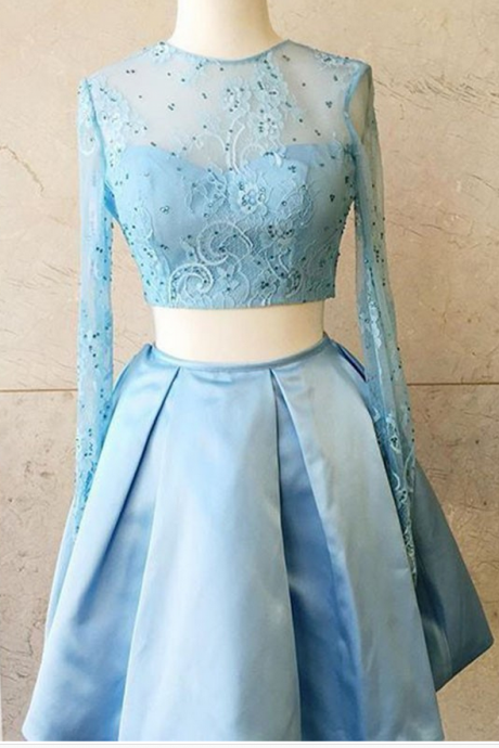 Two Pieces Homecoming Dresses,a-line Homecoming Dresses,lace Homecoming Dresses,long Sleeves