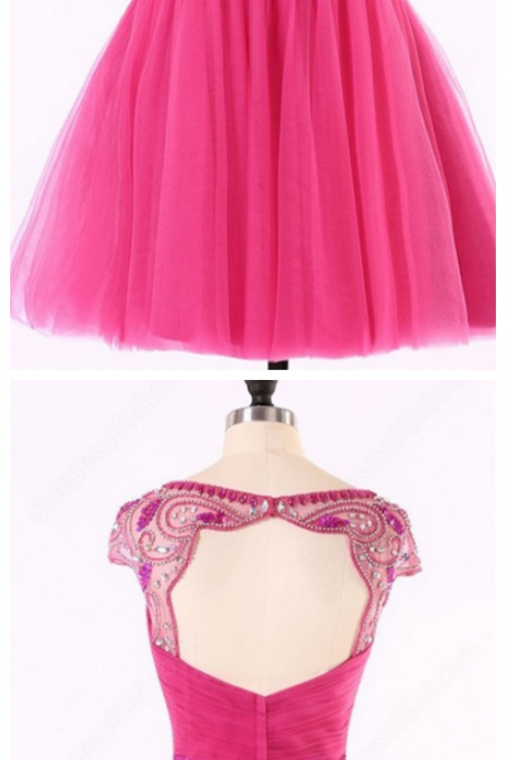 Backless Homecoming Dress, Sexy Pink Homecoming Dress, Tulle Homecoming Dress, Sexy Homecoming Dress