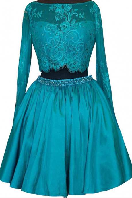 Homecoming Dresses Homecoming Dresses With Long Sleeves, Taffeta Lace Homecoming Dress With Beaded