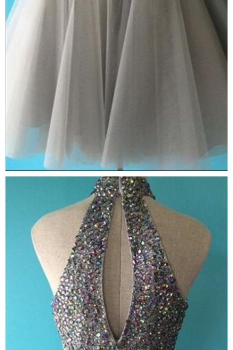 Grey Homecoming Dresses,a-line Homecoming Dresses,beaded Homecoming Dresses,backless Homecoming Dresses,short Prom Dresses,party Dresses