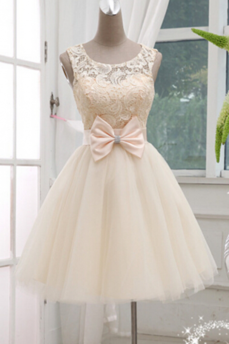 Champagne Lace Homecoming Dress, Ball Gown Homecoming Dresses