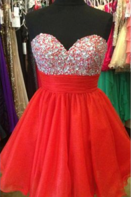 Red A-line Homecoming Dress,tulle Homecoming Dresses