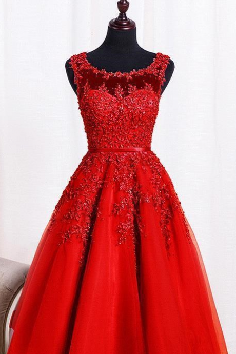 Knee Length Homecoming Dress,Applique Red Homecoming Dresses