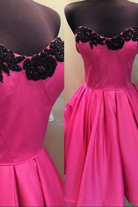 Sweetheart Pink Homecoming Dress, Black Knee-length Homecoming Dresses,prom Gowns