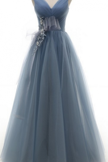 Cheap Grey Prom Dresses With Lace Up Appliques Custom Made V Neckline Long Party Dress