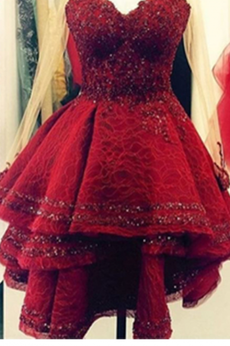Burgundy Lace Sweetheart Homecoming Dresses,a-line Gorgeous Party Dresses,homecoming Dress