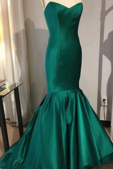 Sexy Long Dresses 2018 Vestido De Formatura Longo Emerald Green Satin Mermaid Prom Dresses Evening Dress
