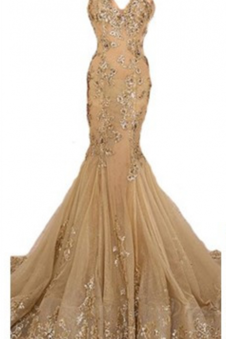 Gold Prom Dresses,Charming Evening Dress,Gold Prom Gowns,Gold Mermaid Prom Dresses,New Prom Gowns 