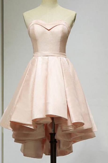 Simple Pearl Pink Satin Style Sweet Dresses, High Low Party Dresses, Chic Prom Dresses