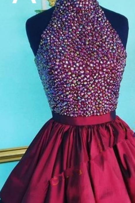 Red Homecoming Dresses,beaded Homecoming Dress,halter Homecoming Dress,a-line Short Homecomning Dresses
