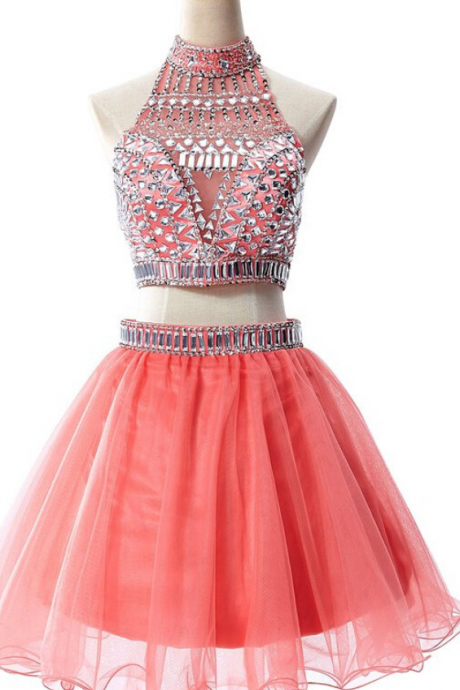 Gorgeous Pieces Homecoming Dresses.beading Sparkly Homecoming Dresses,watrermelon Homecoming Dress For Teens