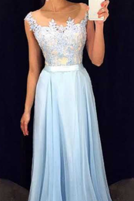  Lace Prom Dresses,Light Sky Blue Prom Dress,Modest Prom Gown,A Line Prom Gown,Lace Evening Dress,Chiffon Evening Gowns,Lace Party Gowns