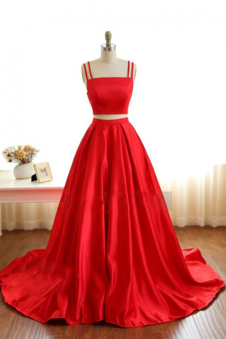 Red High Neckline Prom Dress, Two Pieces Prom Dress, Spaghetti Straps Prom Dresses, Senior Prom Dress, Graduation Dresses, Prom Dress For Teens