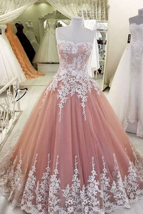 Elegant A-line Applique Prom Dress, Blush Prom Dress, Lace Tulle Prom Dresses,high Quality Graduation Dresses, Formal Occasion Dresses,ball Gown