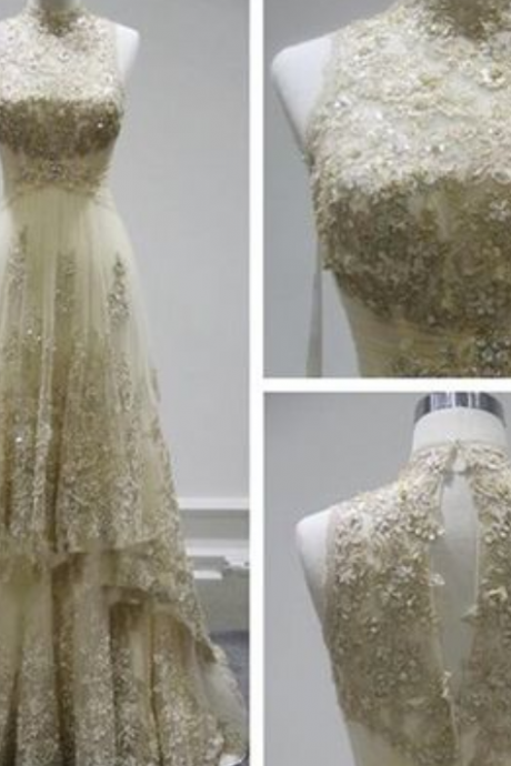 Prom Dress, Design A-line Lace Long Prom Dress,evening Dress