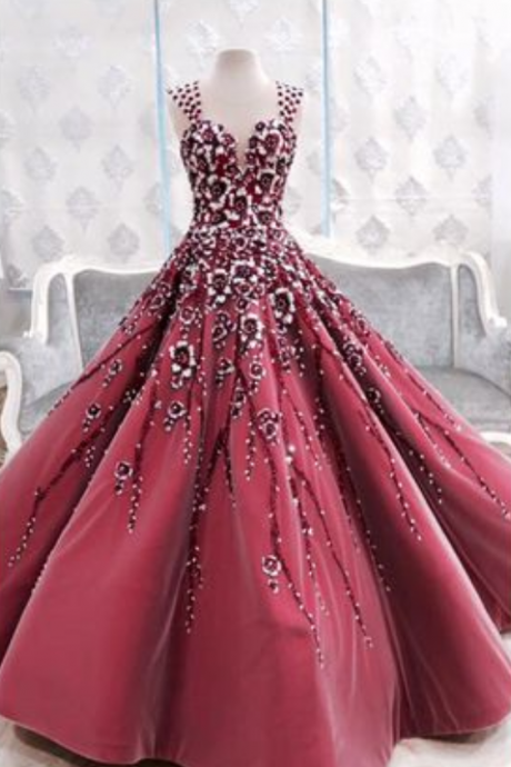  Prom Gown,Prom Dresses,Burgundy Evening Gowns,Party Dresses,Burgundy Evening Gowns,Ball Gown Formal Dress,Evening Gowns For Teens