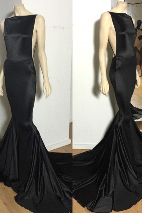 Black Sexy Long Open-back Mermaid Court-train Evening Dress Evening Dresses