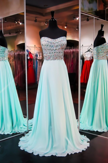 Prom Dresses,sexy 2017 Gorgeous A-line Sleeveless Strapless Chiffon Crystals Evening Dress