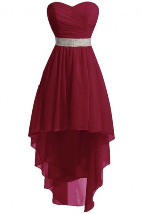Prom Dresses,high Low Prom Dress,formal Gown,burgundy Red Prom Dresses,evening Gowns,chiffon Formal Gown For Teens