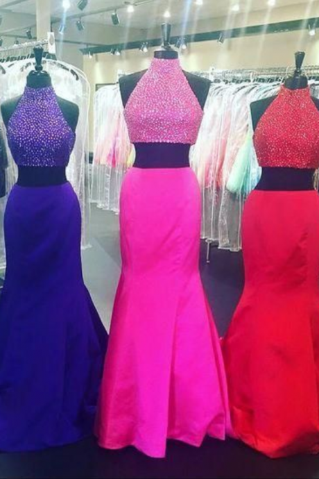 2 Piece Prom Gown,two Piece Prom Dresses,red Evening Gowns,2 Pieces Party Dresses,evening Gowns,sparkle Formal Dress,bling Formal Gowns For Teens