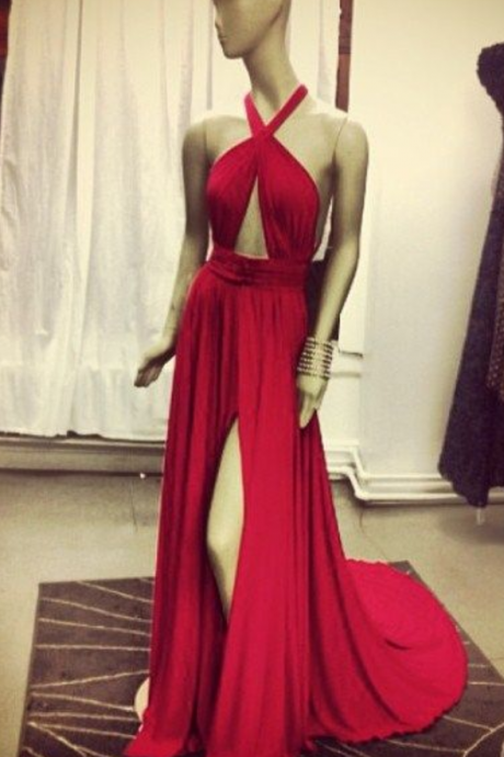 A Line Prom Dresses,princesses Prom Dress,red Prom Gown,slit Prom Gowns,elegant Evening Dress,modest Evening Gowns,simple Party Gowns