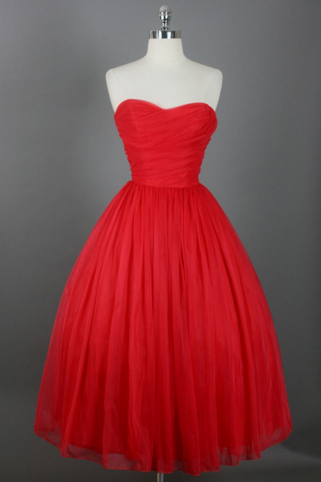 Knee Length Prom Dresses,red Prom Gown,vintage Prom Gowns,elegant Evening Dress, Evening Gowns,simple Party Gowns,modest Bridesmaid