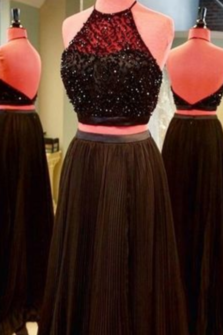 Black Prom Dresses,black Prom Dresses,sexy Prom Dress,2 Pieces Prom Gown,backless Evening Gowns