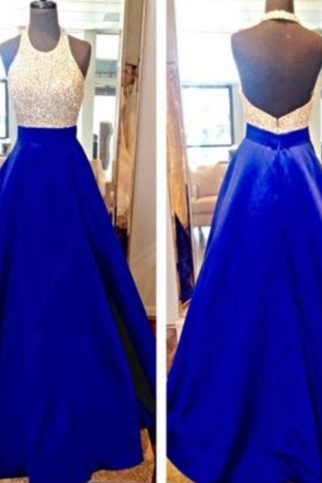 Ball Gown Prom Dresses,sexy Prom Dress,backless Prom Gown,royal Blue Evening Gowns