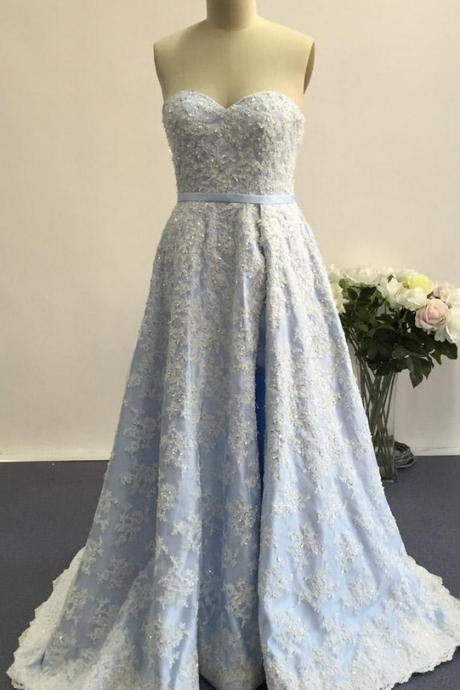 Lace Prom Dresses,light Sky Blue Prom Dress,modest Prom Gown,a Line Prom Gown,lace Evening Dress,evening Gowns,lace Party Gowns