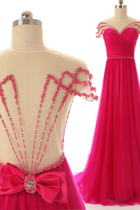 Pink Prom Dresses,backless Evening Gown,sexy Formal Dress,beaded Prom Dresses,2016 Fashion Evening Gown,open Backs Evening Dress,2016 Style