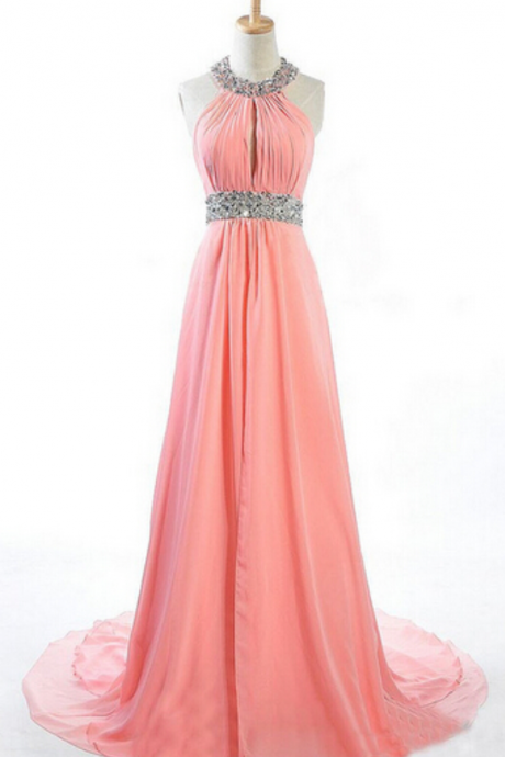 Prom Dresses,beading Prom Dress,open Back Formal Gown,prom Dresses,sexy Evening Gowns,chiffon Formal Gown,blush Pink Evening Party Gowns For