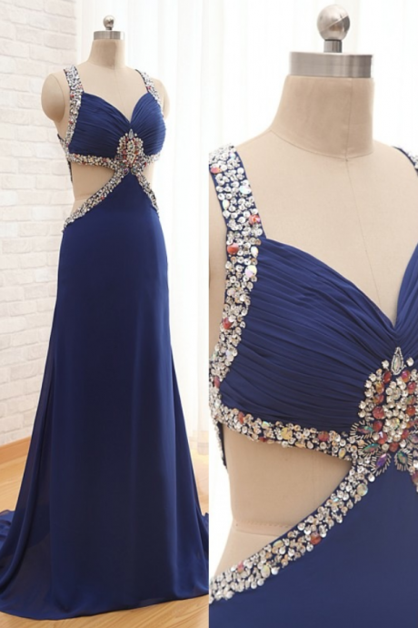 Royal Blue Prom Dress,a Line Prom Dress,chiffon Prom Gown,backless Prom Dresses,sexy Evening Gowns,straps Evening Gown,open Back Party