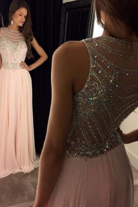  Pink Prom Dresses,Pink Evening Gowns,Simple Formal Dresses,Prom Dresses,Teens Fashion Evening Gown,Beadings Evening Dress,Pink Party Dress,Chiffon Prom Gowns