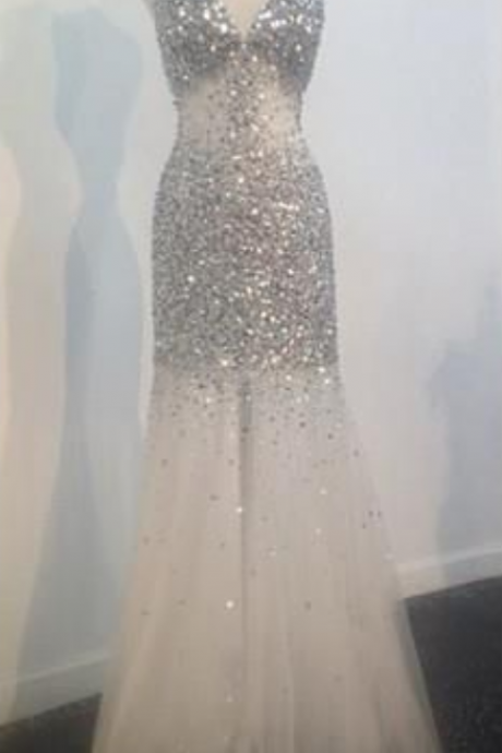 Backless Prom Dresses,open Back Prom Dress,ivory Prom Gown,sparkly Prom Gowns,elegant Evening Dress,sparkle Evening Gowns,mermaid Evening