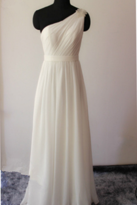 One Shoulder Bridesmaid Gown,pretty Prom Dresses,beaded Prom Gown,simple Bridesmaid Dress,white Bridesmaid Dress, Evening Dresses,fall Wedding