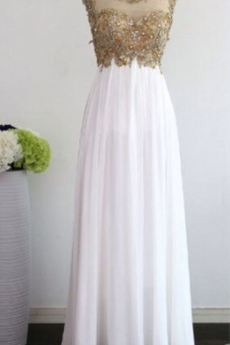White Prom Dresses,beaded Evening Dress,sexy Prom Dress,beading Prom Dresses,backless Prom Gown,elegant Prom Dress,open Back Evening Gowns,long