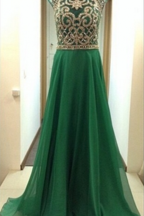 Green Prom Dress,a Line Prom Dress,chiffon Prom Gown,backless Prom Dresses,sexy Evening Gowns,cap Sleeves Evening Gown,open Back Party