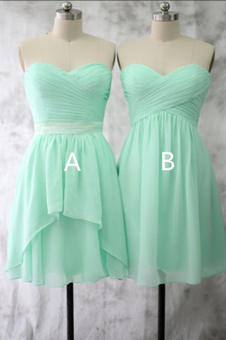 Mint Green Bridesmaid Gown,Pretty Prom Dresses,Chiffon Prom Gown,Simple Bridesmaid Dress,Cheap Evening Dresses,Fall Wedding Gowns,Short Bridesmaid Dresses