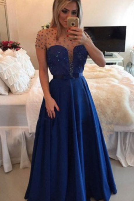 Tulle Prom Dresses,royal Blue Prom Dress,modest Prom Gown,chiffon Prom Gowns,beading Evening Dress,princess Evening Gowns,sparkly Party