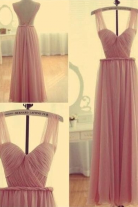 Pink Bridesmaid Gown,Backless Prom Dresses,Chiffon Prom Gown,Simple Bridesmaid Dress,Cheap Evening Dresses,Fall Wedding Gowns,Straps Bridesmaid Dresses,Bridesmaid Gown For Weddings
