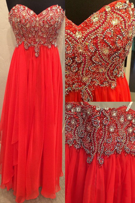 Chiffon Prom Dresses,strapless Prom Dress,modest Evening Gown,sparkly Prom Gowns,beading Evening Dress,sparkle Evening Gowns,2016 Red Prom Gowns