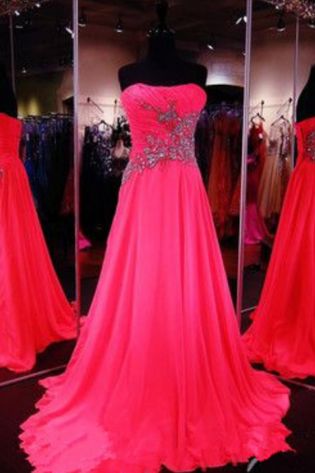 Chiffon Prom Dresses,strapless Prom Dress,modest Prom Gown,sparkly Prom Gowns,beading Evening Dress,sparkle Evening Gowns,2016 Party Gowns
