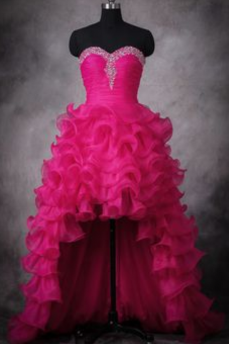 High Low Prom Dresses, Pink Wedding Dress,organza Prom Gowns,sweetheart Bridal Dress,corset Prom Dresses,vintage Wedding Dress